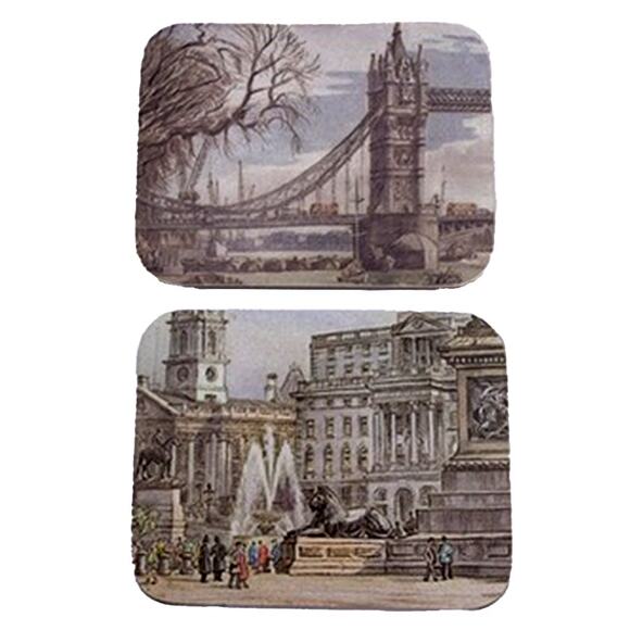 Vintage 8 Coaster Set London Landmarks Tower Bridge Windsor Castle Parliament - Picture 4 of 8